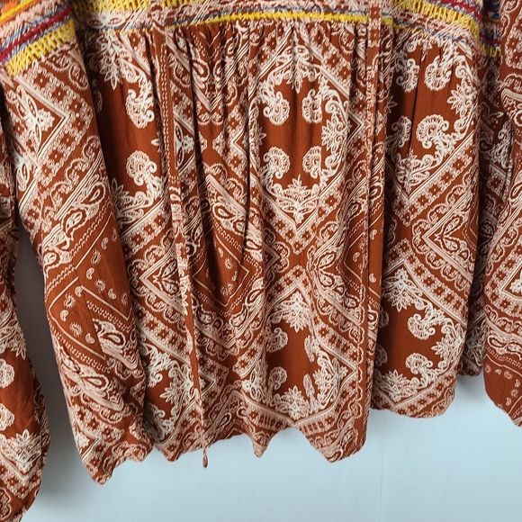 Savanna Jane Red Tan Bandana Embroidery Western Long Sleeve Blouse - Picture 9 of 12